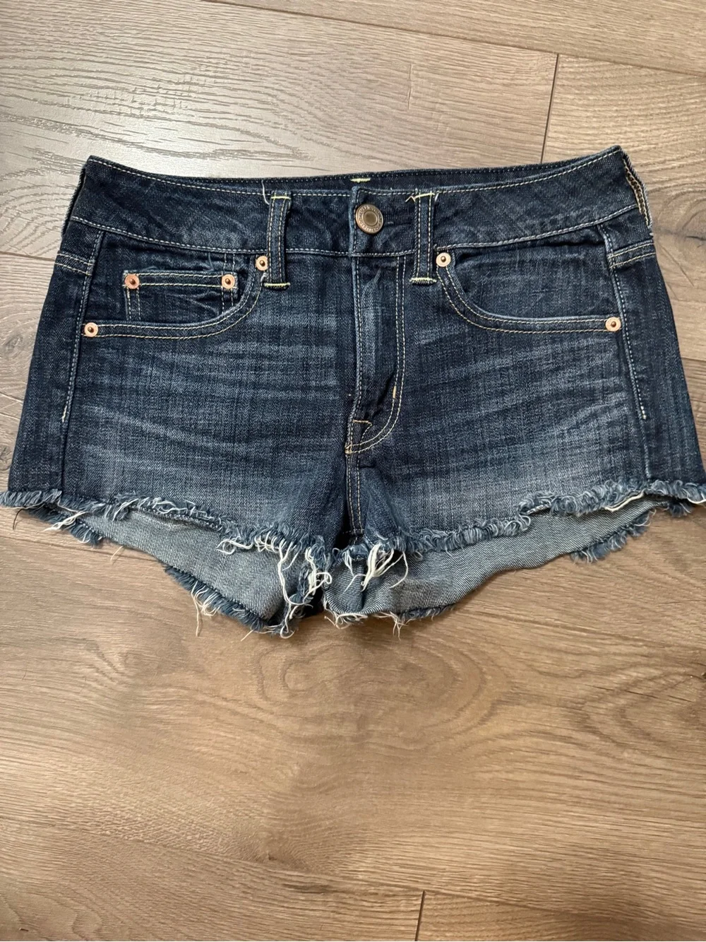 American Eagle Outfitters Dark Indigo Frayed Hem Denim Shorts